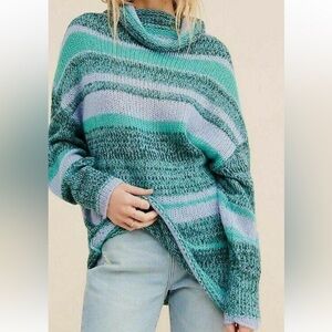 Free People Candy Stripe Tunic Sweater XS Cowl Neck Cozy Knit Alpaca Blend Boho